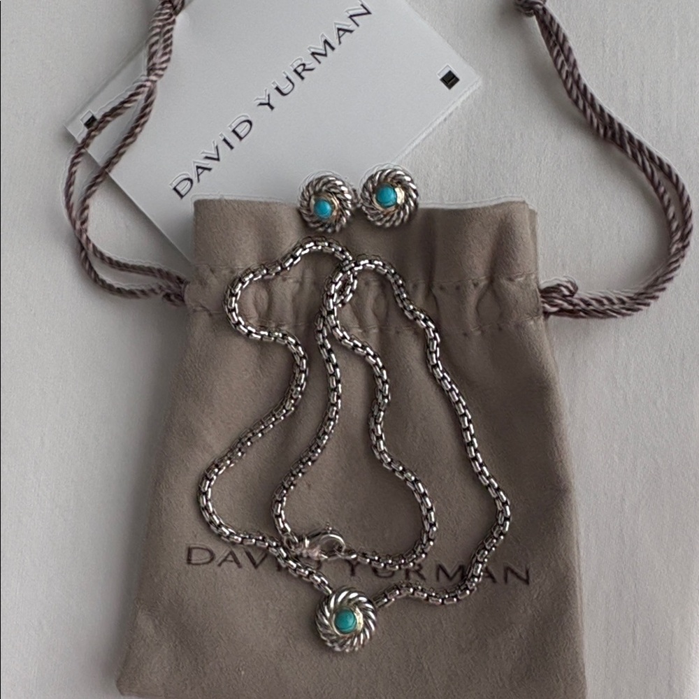 David Yurman Silver/Gold/turquoise Necklace and earrings set